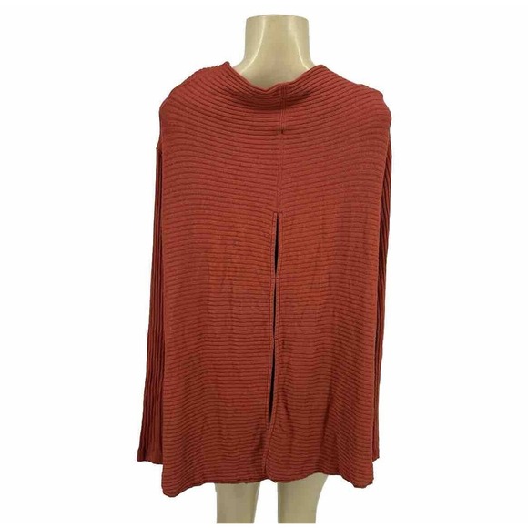 We The Free People Small Rust Ribbed Sweater Slit Back Long Sleeve Cowl Neck 2-3 - Picture 3 of 6